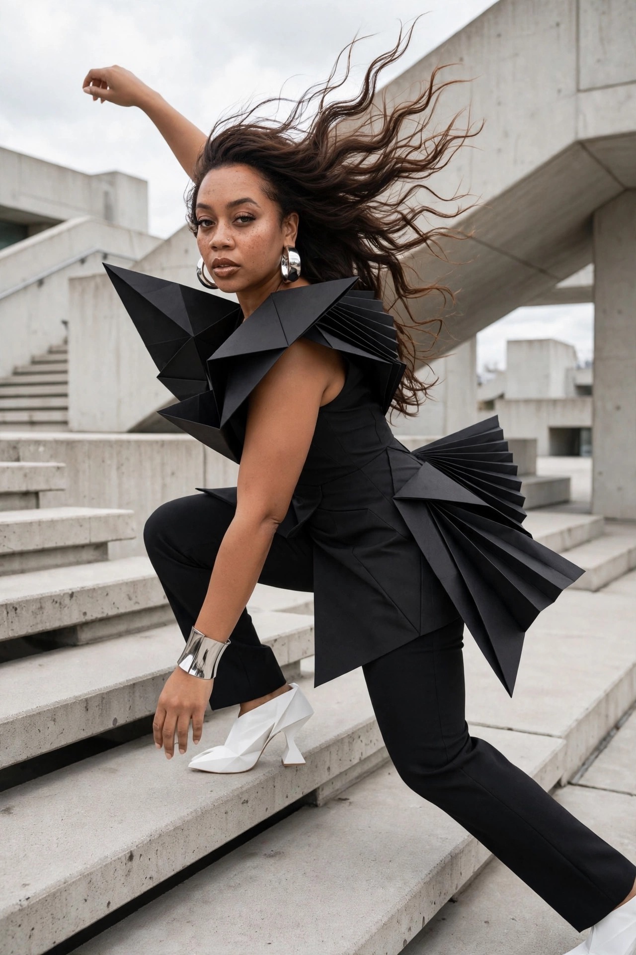 Coach Lisa in a dynamic black editorial pose